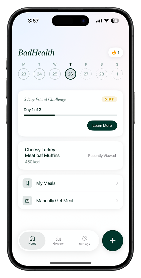 BadHealth app home screen fridge scan